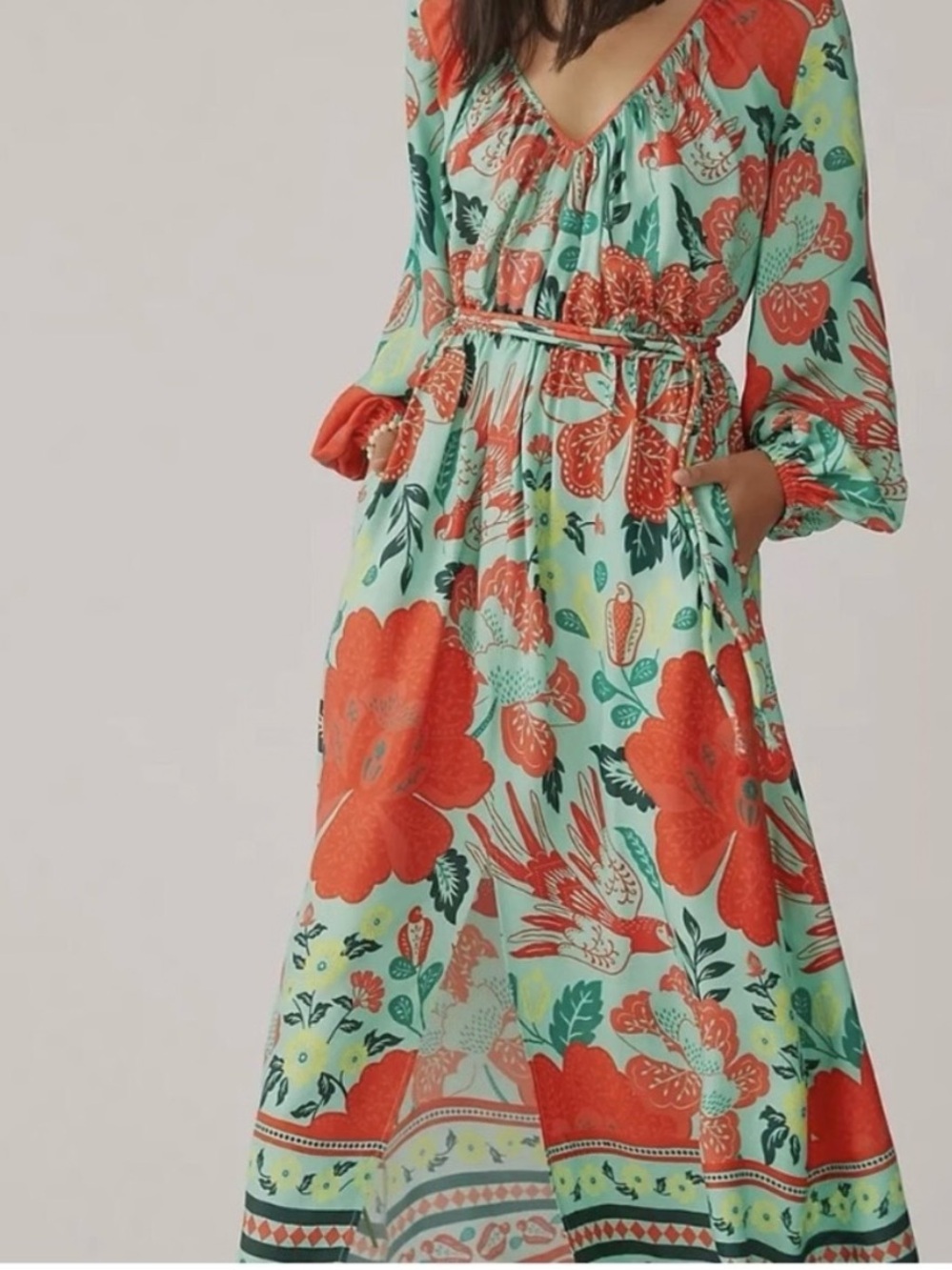 FARM Rio Mint Maxi Dress with Coral Floral Print